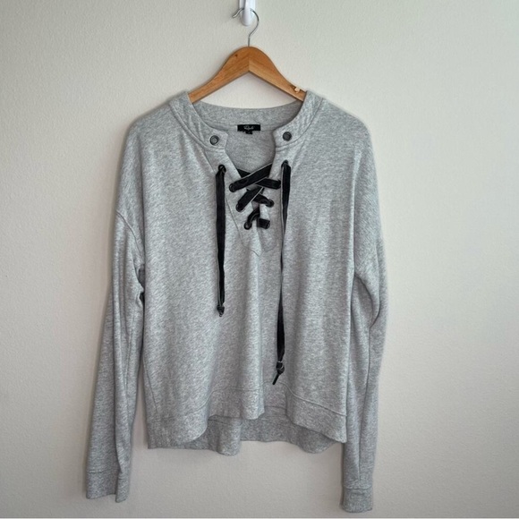 Rails Ryan Pullover Heather Gray Lace-Up Sweater - Picture 2 of 7